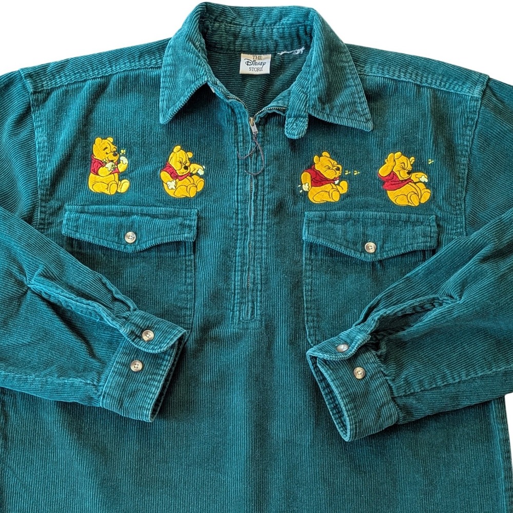 Vintage Disney Store Winnie the Pooh Green Corduroy Quarter Zip Pullover Large